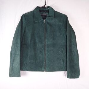 Bernardo Leather Jacket Women's L Green Forest Genuine Leather Polyester Lining